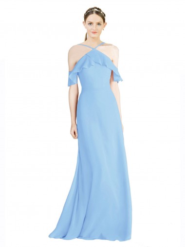 Soft Chiffon A-Line Long Cold Shoulder Low Back Formal Dress / Bridesmaid Dress Sheffield