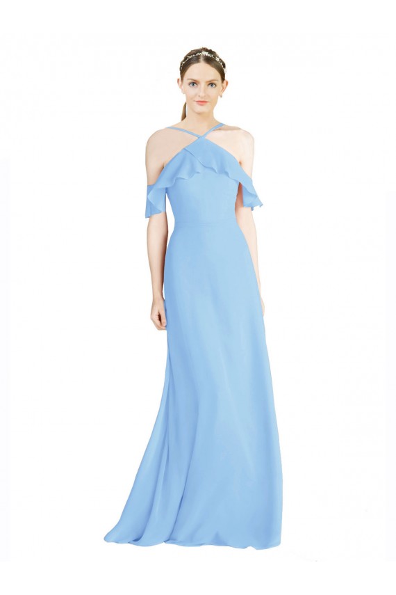 Soft Chiffon A-Line Long Cold Shoulder Low Back Formal Dress / Bridesmaid Dress Sheffield