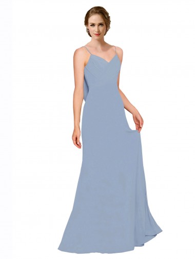 Chiffon A-Line Long Sleeveless Dusty Blue Bridesmaid Dress / Evening Dress Sheffield