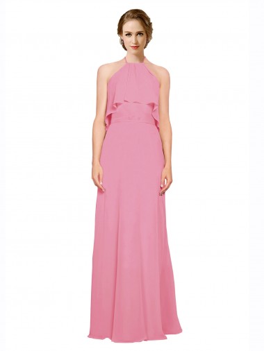 Soft Chiffon A-Line Long Sleeveless Skin Pink Low Back Bridesmaid Dress Sheffield