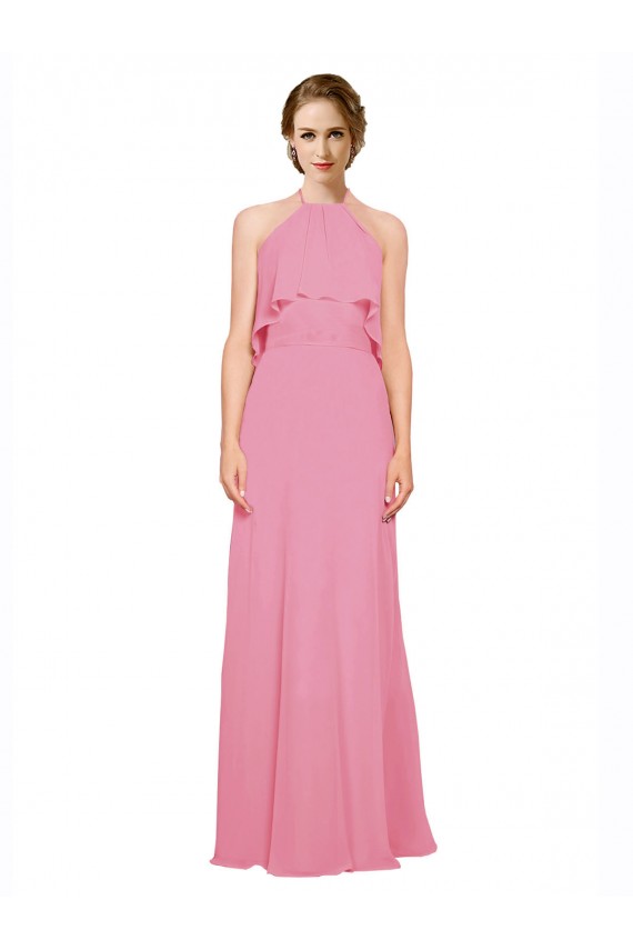 Soft Chiffon A-Line Long Sleeveless Skin Pink Low Back Bridesmaid Dress Sheffield