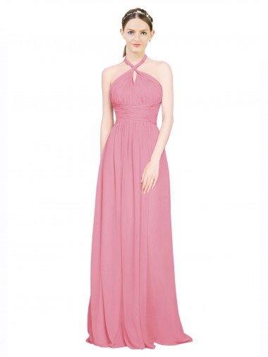 Chiffon A-Line Long Sleeveless Skin Pink Bridesmaid Dress / Evening Dress Sheffield