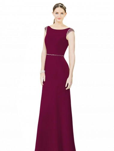 Soft Chiffon A-Line Long Sleeveless Boat Neck Low Back Bridesmaid Dresses Sheffield