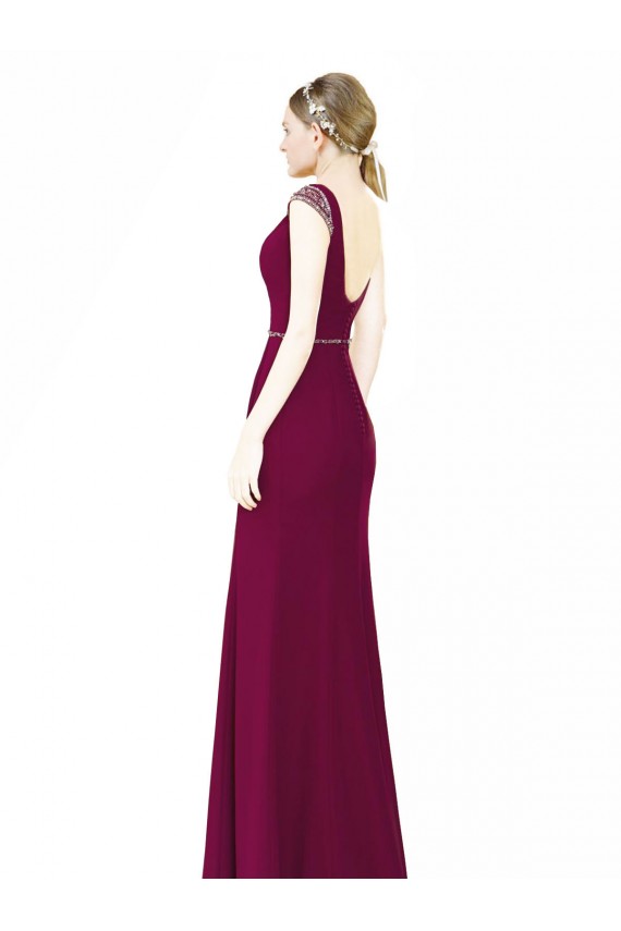 Soft Chiffon A-Line Long Sleeveless Boat Neck Low Back Bridesmaid Dresses Sheffield