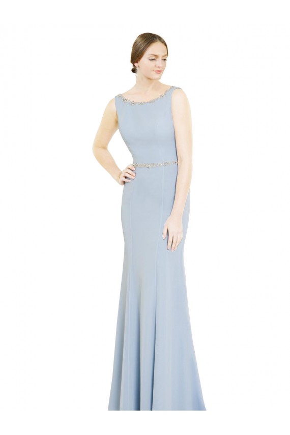 Soft Chiffon A-Line Long Sleeveless Light Sky Blue Low Back Bridesmaid Dress Sheffield