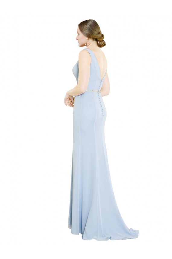 Soft Chiffon A-Line Long Sleeveless Light Sky Blue Low Back Bridesmaid Dress Sheffield