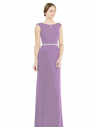 Soft Chiffon A-Line Long Sleeveless Low Back Dark Lavender Bridesmaid Dresses Sheffield