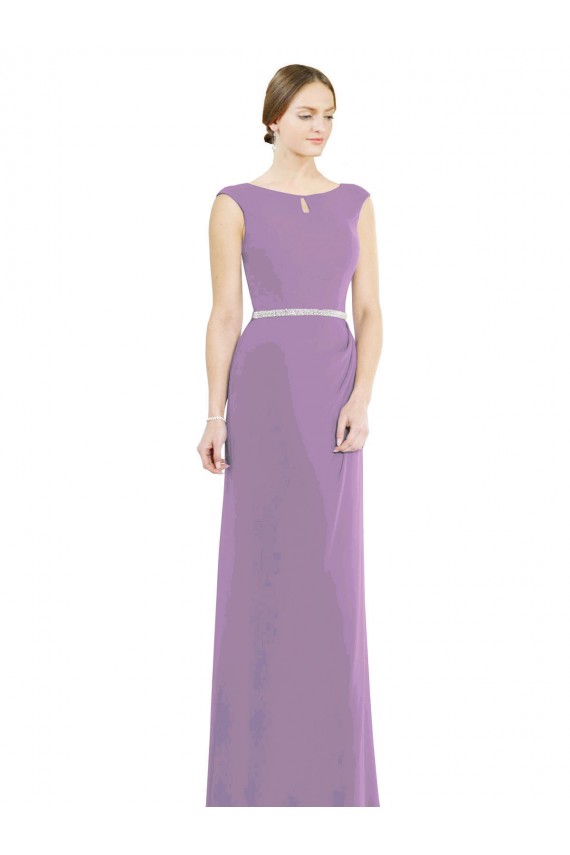 Soft Chiffon A-Line Long Sleeveless Low Back Dark Lavender Bridesmaid Dresses Sheffield