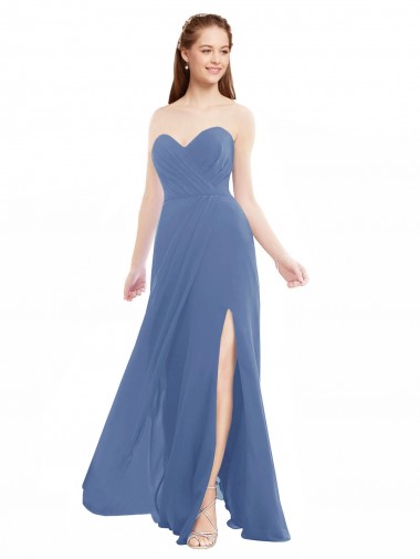 Soft Chiffon A-Line Long Sleeveless Windsor Blue Bridesmaid Dresses Sheffield