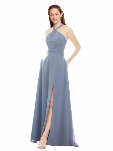 Soft Chiffon A-Line Long Sleeveless Evening Dress / Bridal Party Dress Sheffield