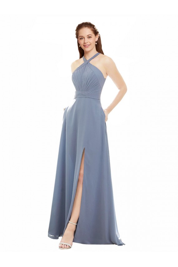 Soft Chiffon A-Line Long Sleeveless Evening Dress / Bridal Party Dress Sheffield