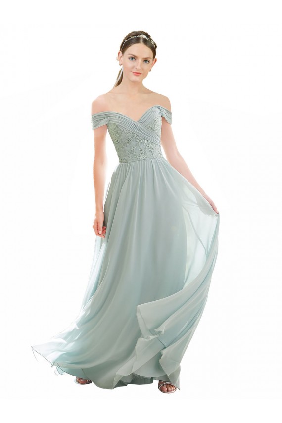 Soft Chiffon & Lace A-Line Long Cap Sleeves Bridesmaid Dress Sheffield
