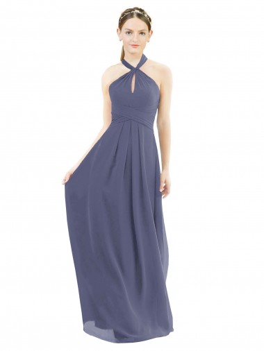 Soft Chiffon A-Line Long Sleeveless Silver Stone Low Back Bridesmaid Dress Sheffield
