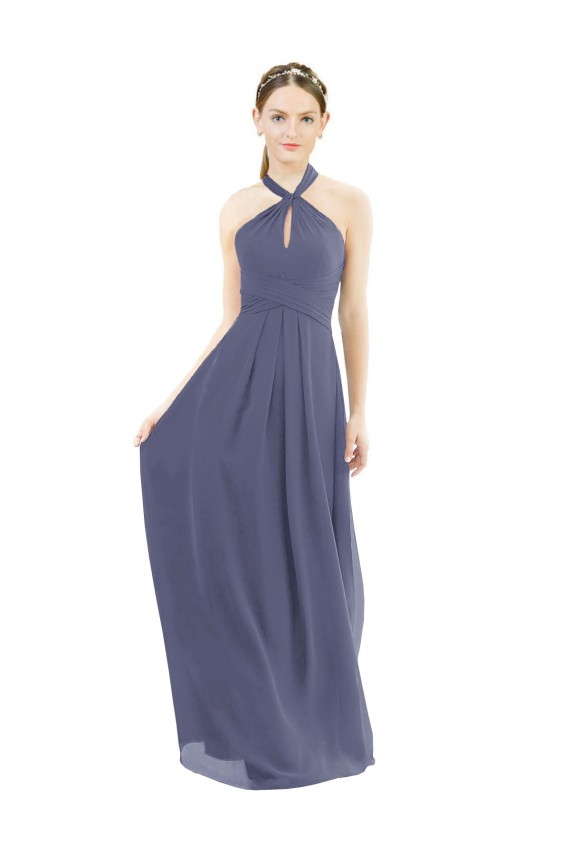 Soft Chiffon A-Line Long Sleeveless Silver Stone Low Back Bridesmaid Dress Sheffield