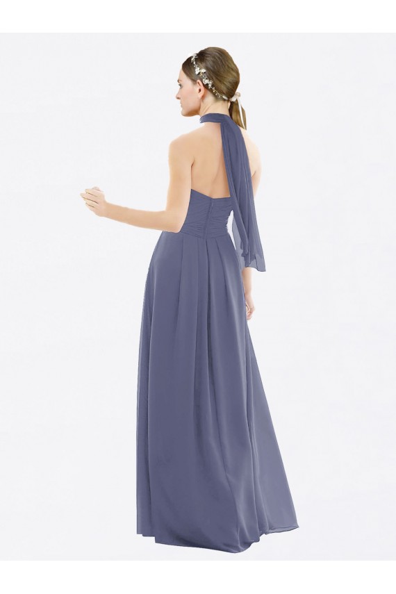 Soft Chiffon A-Line Long Sleeveless Silver Stone Low Back Bridesmaid Dress Sheffield