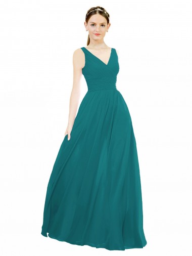 Chiffon A-Line Long Sleeveless Hunter Bridesmaid Gowns Sheffield