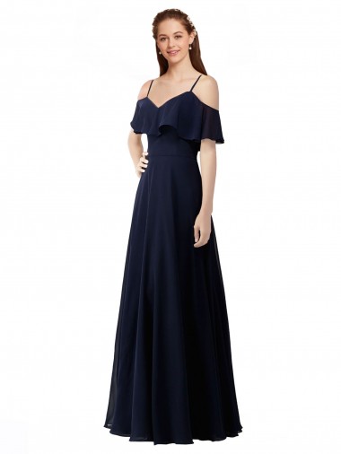 Soft Chiffon A-Line Long Sleeveless Dark Navy Bridesmaid Dress Sheffield