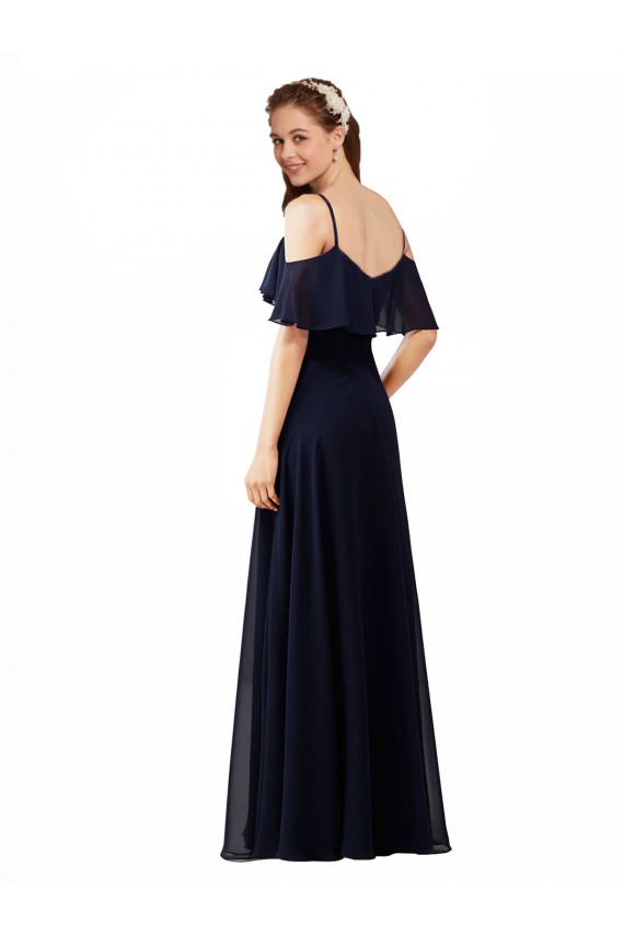 Soft Chiffon A-Line Long Sleeveless Dark Navy Bridesmaid Dress Sheffield