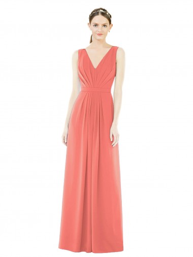 Soft Chiffon A-Line Long Sleeveless Coral V-Back Bridesmaid Dress Sheffield