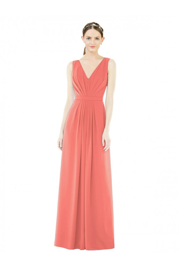 Soft Chiffon A-Line Long Sleeveless Coral V-Back Bridesmaid Dress Sheffield