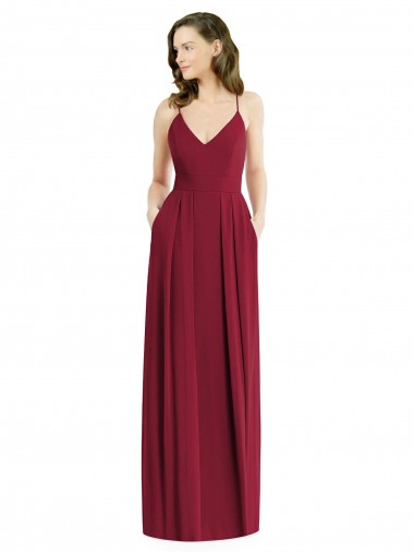 Soft Chiffon A-Line Long Sleeveless Open Back Burgundy Evening Dresses Sheffield
