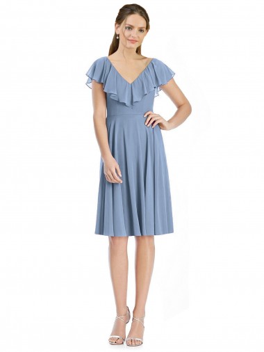 Soft Chiffon A-Line Cocktail Length Cap Sleeves V-Back Bridesmaid Dress Sheffield