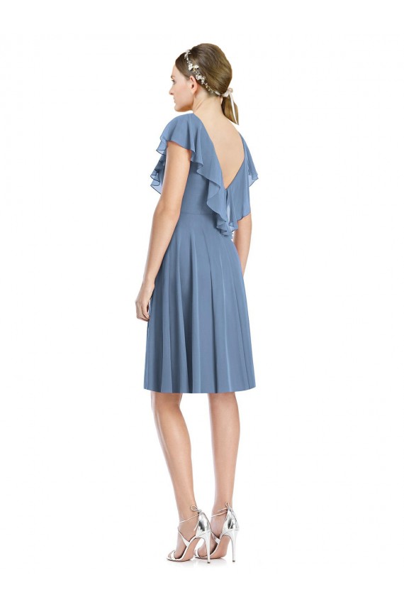 Soft Chiffon A-Line Cocktail Length Cap Sleeves V-Back Bridesmaid Dress Sheffield