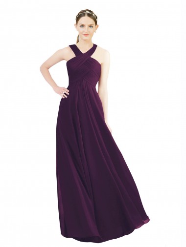 Soft Chiffon A-Line Long Sleeveless Grape Bridesmaid Gowns Sheffield
