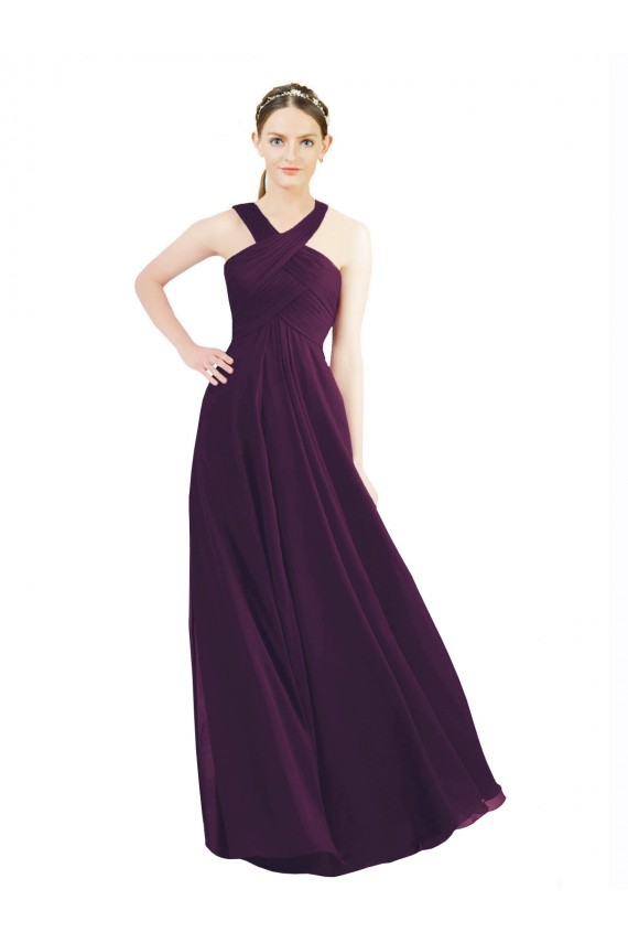 Soft Chiffon A-Line Long Sleeveless Grape Bridesmaid Gowns Sheffield