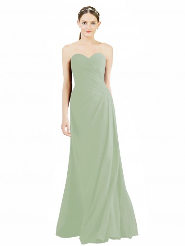 Soft Chiffon A-Line Long Sleeveless Smoke Green Bridesmaid Gowns Sheffield