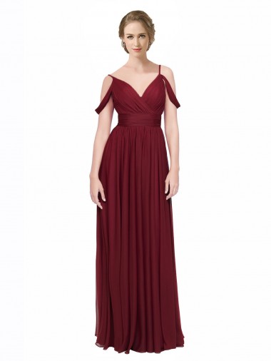 Chiffon A-Line Long Sleeveless Low Back Burgundy Bridesmaid Dresses Sheffield