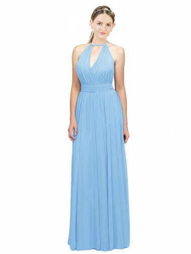 Soft Chiffon A-Line Long Sleeveless Periwinkle Open Back Bridesmaid Dress Sheffield