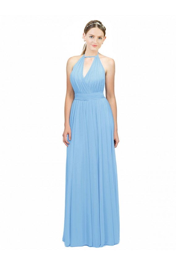 Soft Chiffon A-Line Long Sleeveless Periwinkle Open Back Bridesmaid Dress Sheffield