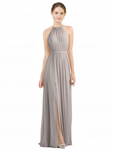 Soft Chiffon A-Line Long Sleeveless Open Back Oyster Silver Bridesmaid Dresses Sheffield