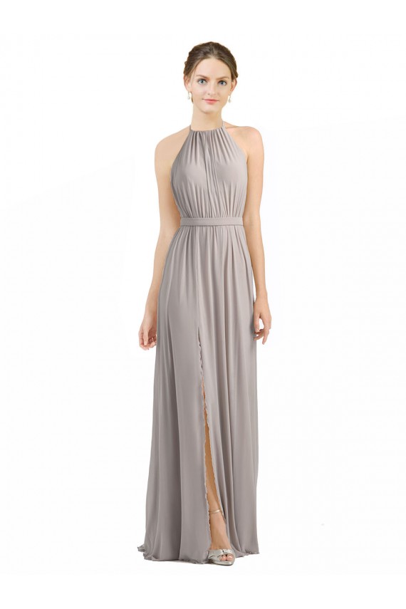 Soft Chiffon A-Line Long Sleeveless Open Back Oyster Silver Bridesmaid Dresses Sheffield