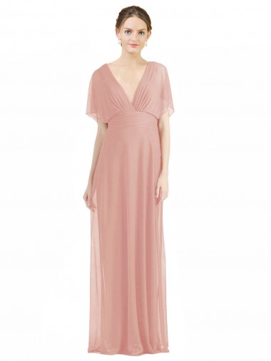 Soft Chiffon A-Line Short Sleeves Long V-Back Bridesmaid Dress / Formal Dress Sheffield