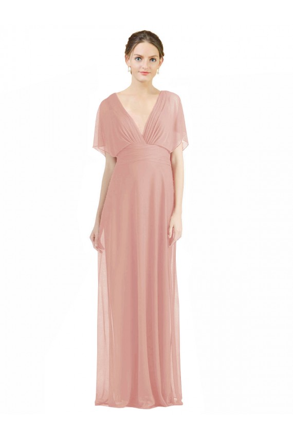 Soft Chiffon A-Line Short Sleeves Long V-Back Bridesmaid Dress / Formal Dress Sheffield