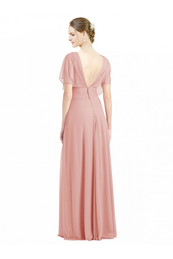 Soft Chiffon A-Line Short Sleeves Long V-Back Bridesmaid Dress / Formal Dress Sheffield