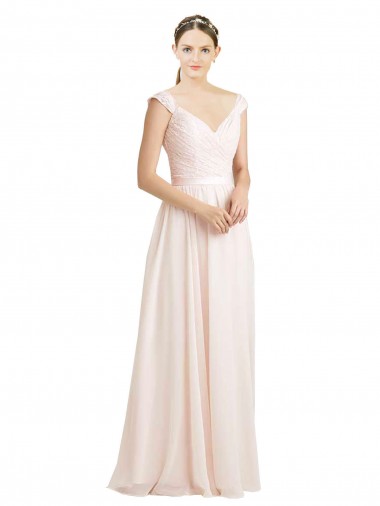 Soft Chiffon & Lace A-Line Long Sleeveless Open Back Cream Pink Bridesmaid Dresses Sheffield