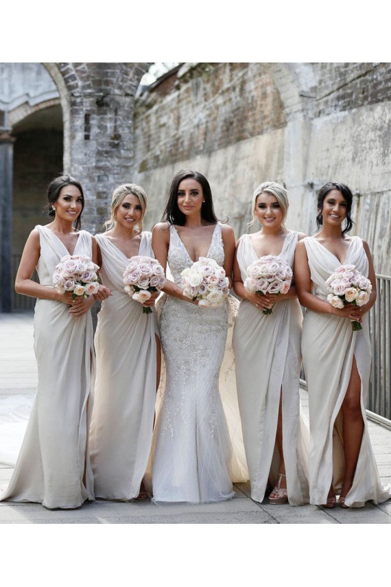 Soft Chiffon A-Line Long Sleeveless Low Back Bridesmaid Dress Sheffield