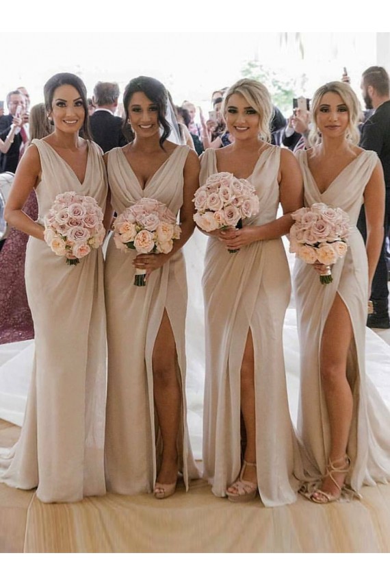 Soft Chiffon A-Line Long Sleeveless Low Back Bridesmaid Dress Sheffield
