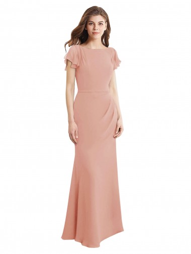 Soft Chiffon Mermaid Long Sleeveless Low Back Bliss Pink Prom Dresses Sheffield