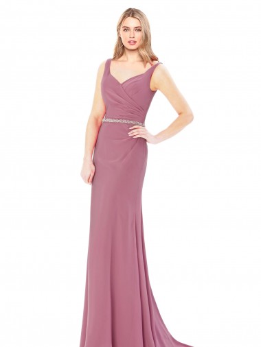 Soft Chiffon Sheath Long Sleeveless Low Back Prom Dress / Bridesmaid Dress Sheffield