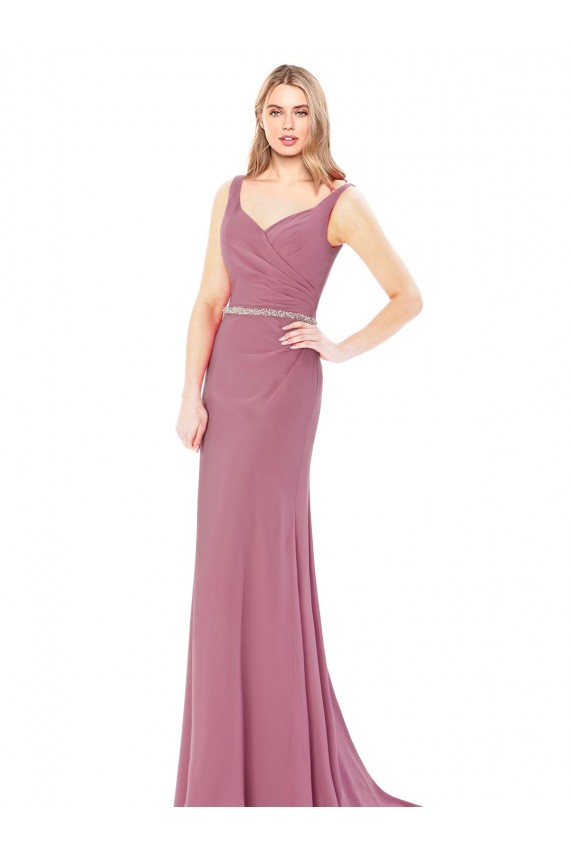 Soft Chiffon Sheath Long Sleeveless Low Back Prom Dress / Bridesmaid Dress Sheffield