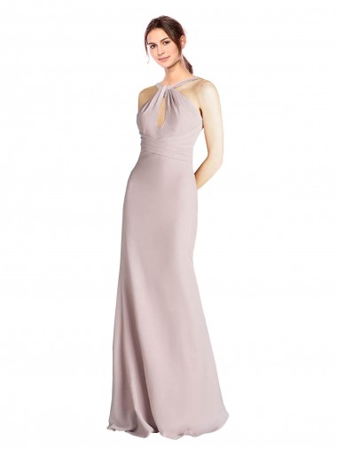 Soft Chiffon Sheath Long Sleeveless Open Back Bridesmaid Dress Sheffield