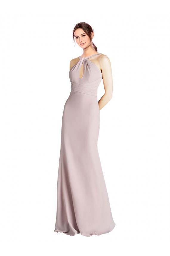 Soft Chiffon Sheath Long Sleeveless Open Back Bridesmaid Dress Sheffield