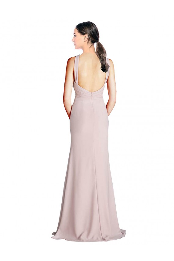 Soft Chiffon Sheath Long Sleeveless Open Back Bridesmaid Dress Sheffield
