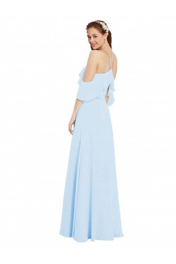 Soft Chiffon A-Line Long Cold Shoulder Light Sky Blue Bridesmaid Dresses Sheffield