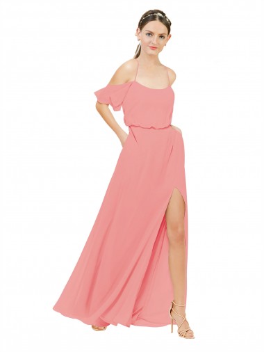 Soft Chiffon A-Line Long Sleeveless Watermelon Bridesmaid Dress Sheffield