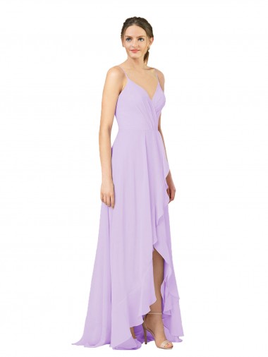 Soft Chiffon Sheath Long Sleeveless Open Back High Low Bridesmaid Dress Sheffield